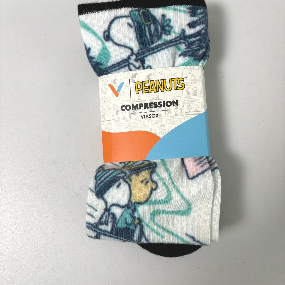 Viasox Peanuts Compression Socks Unisex Large White Ski Trip Snoopy Knee High